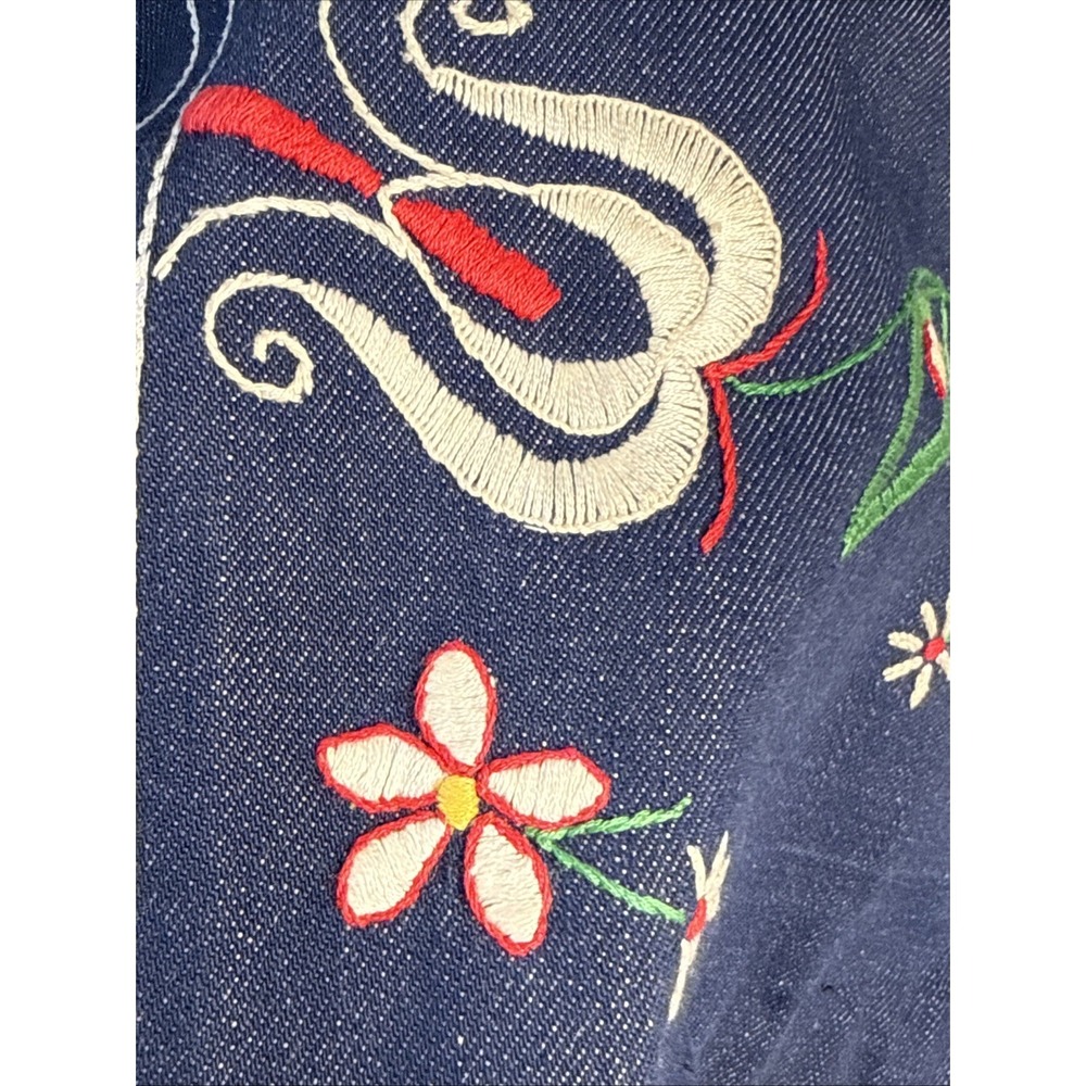 Vintage 70s Handmade Midi Denim Skirt Embroidered Flowers Hippie 27" Waist XS/S - Picture 7 of 16